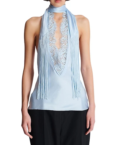 Balmain Backless Fringed Satin Top