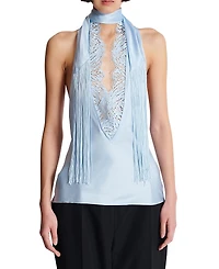 Balmain Backless Fringed Satin Top