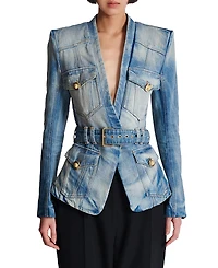 Balmain 1-Button Belted Denim Jacket