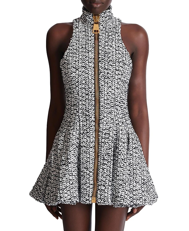Balmain Sleeveless Flared Tweed Dress