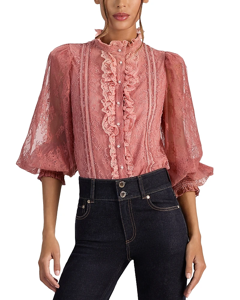 Alice and Olivia Eugenia Mock Neck Lace Top