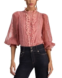 Alice and Olivia Eugenia Mock Neck Lace Top