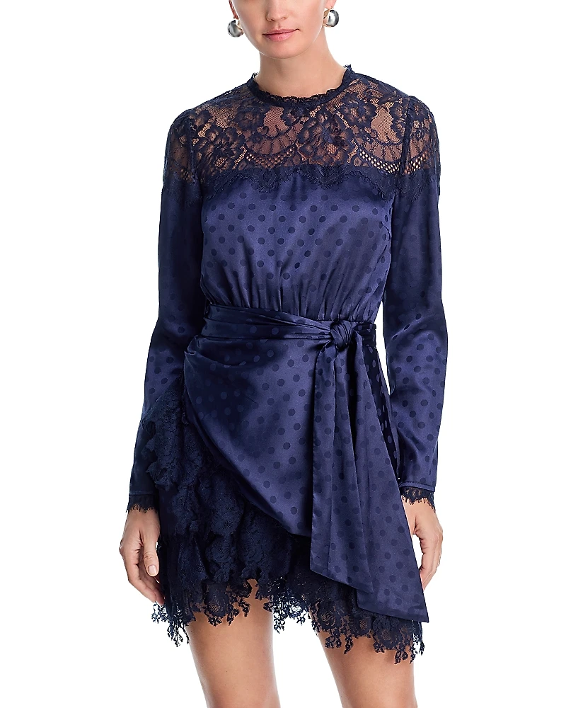 Aqua Lace Trim Long Sleeve Mini Dress - Exclusive