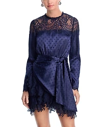 Aqua Lace Trim Long Sleeve Mini Dress - Exclusive