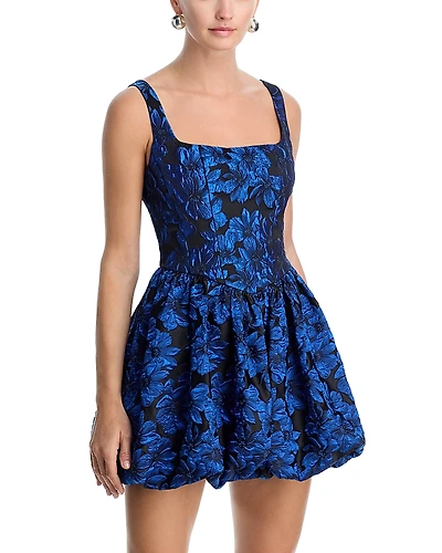 Aqua Floral Brocade Bubble Mini Dress