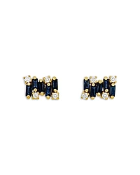 Suzanne Kalan 18K Yellow Gold Shimmer Blue Sapphire & Diamond Baguette Cluster Stud Earrings