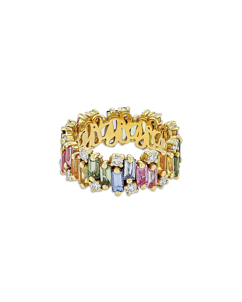 Suzanne Kalan 18K Yellow Gold Shimmer Rainbow Sapphire & Diamond Eternity Band