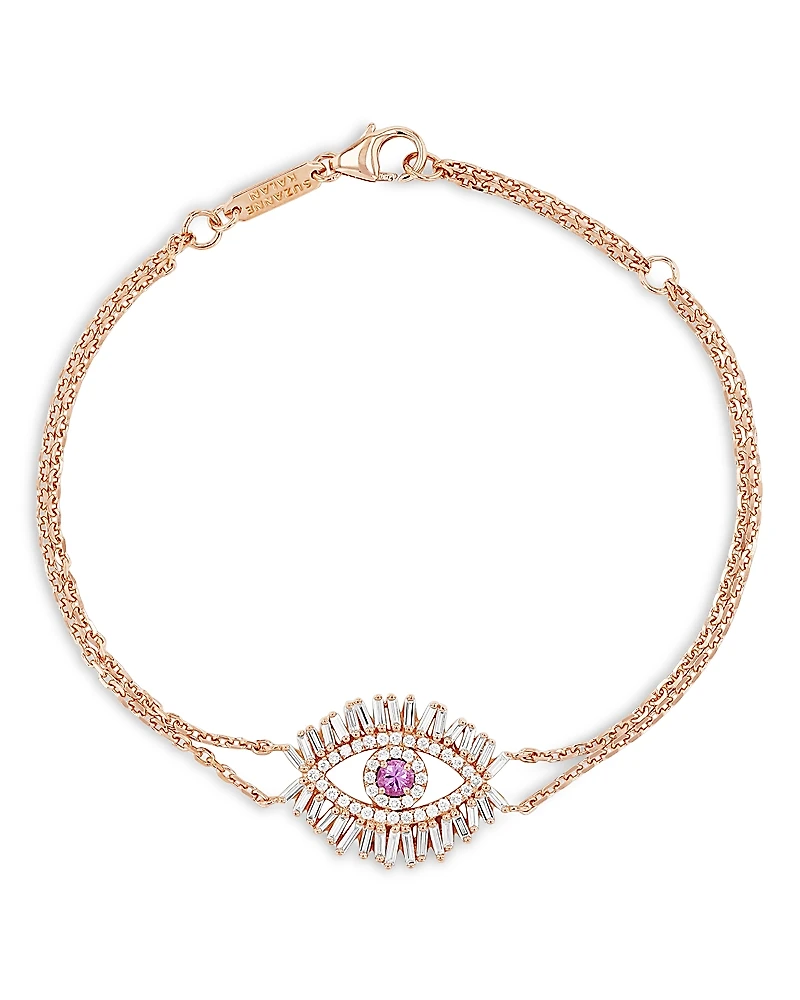 Suzanne Kalan 18K Rose Gold Evil Eye Pink Sapphire & Diamond Chain Bracelet