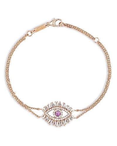 Suzanne Kalan 18K Rose Gold Evil Eye Pink Sapphire & Diamond Chain Bracelet