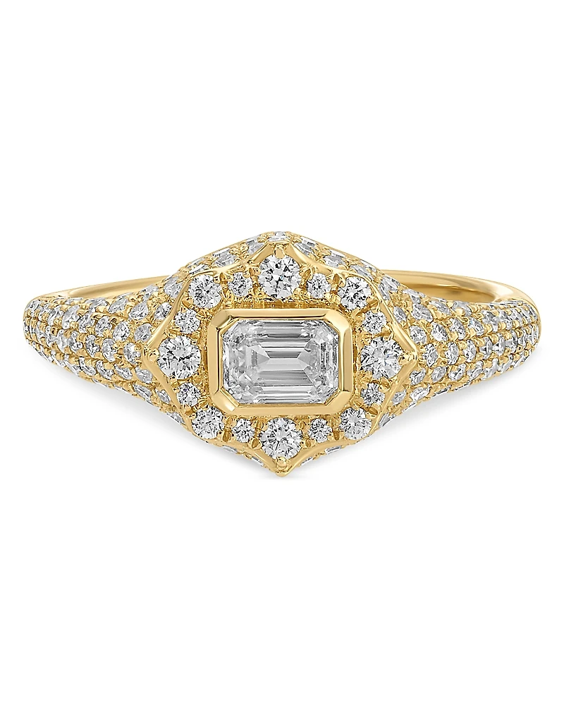 Ef Collection 14K Yellow Gold Ef Collection Diamond Emerald- & Round-Cut Daphne Signet Ring