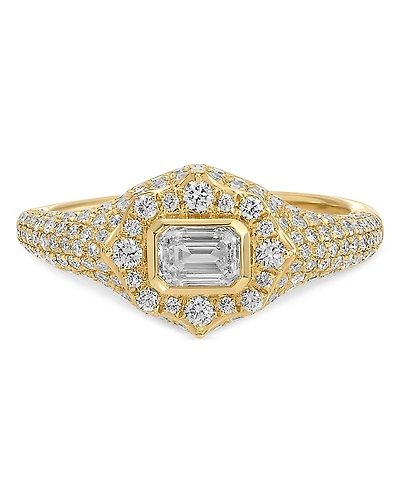 Ef Collection 14K Yellow Gold Ef Collection Diamond Emerald- & Round-Cut Daphne Signet Ring