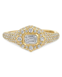 Ef Collection 14K Yellow Gold Ef Collection Diamond Emerald- & Round-Cut Daphne Signet Ring