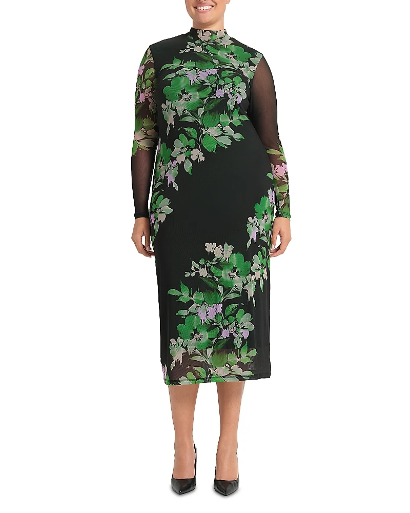 Estelle Plus Fiora Long Sleeve Mesh Dress