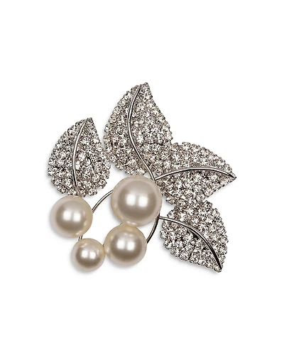 Jennifer Behr Blance Pave & Imitation Pearl Leaf Brooch