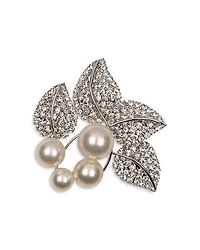 Jennifer Behr Blance Pave & Imitation Pearl Leaf Brooch