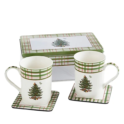 Spode 5 Piece Christmas Tree Mug & Coaster Set