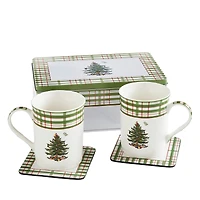 Spode 5 Piece Christmas Tree Mug & Coaster Set