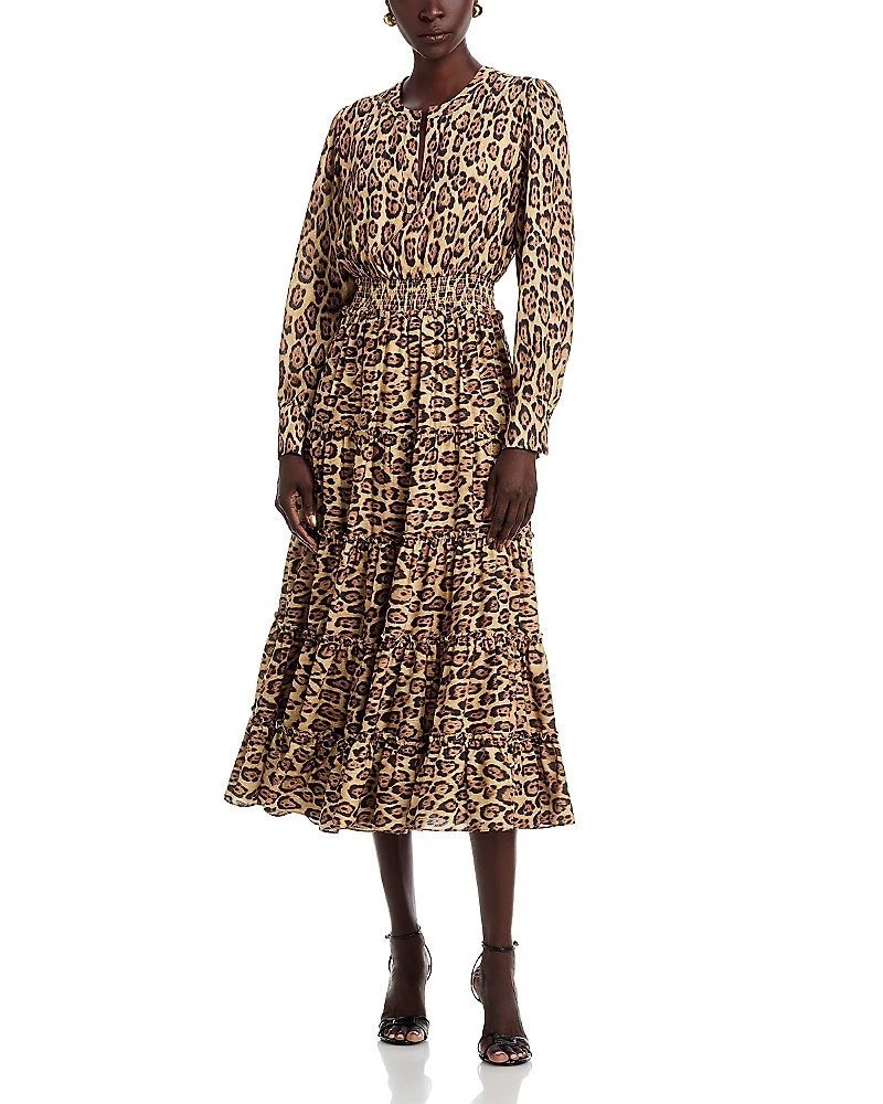 T Tahari Split-Neck Tiered Dress