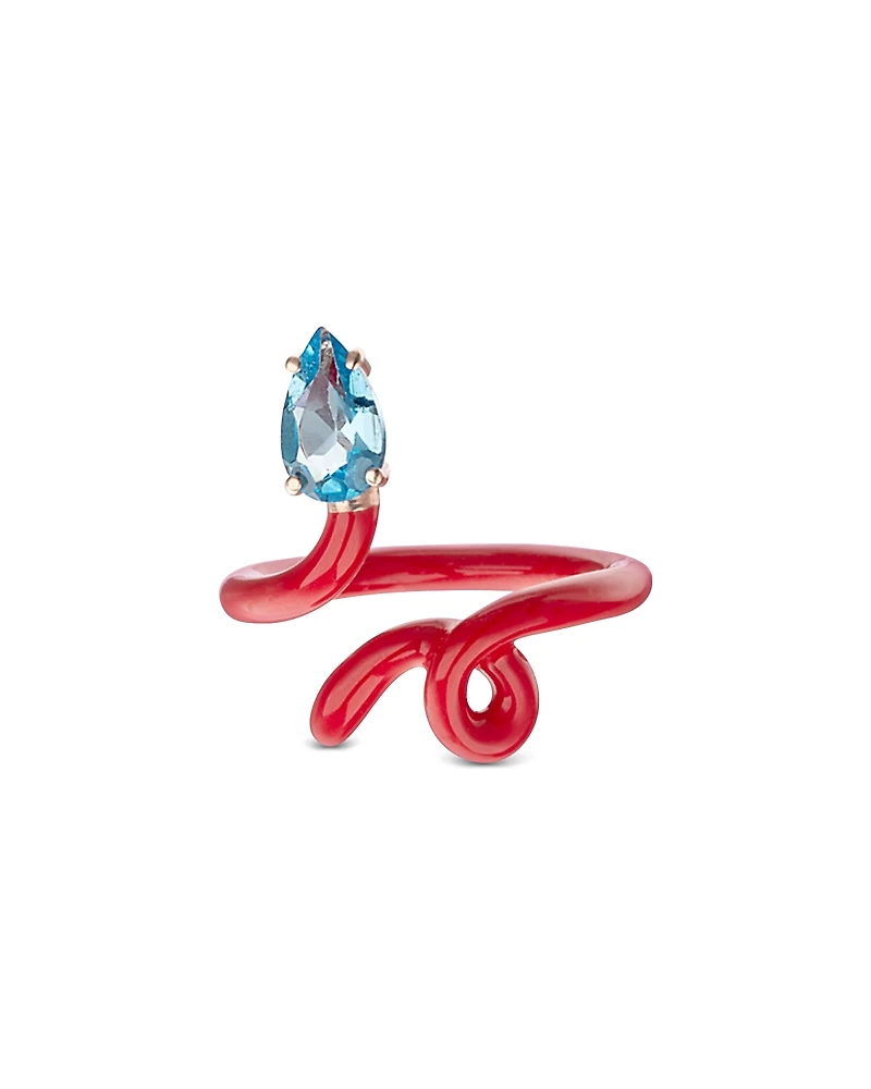 Bea Bonglasca 9K Rose Gold & Sterling Silver Baby Vine Blue Topaz and Red Enamel Tendril Ring