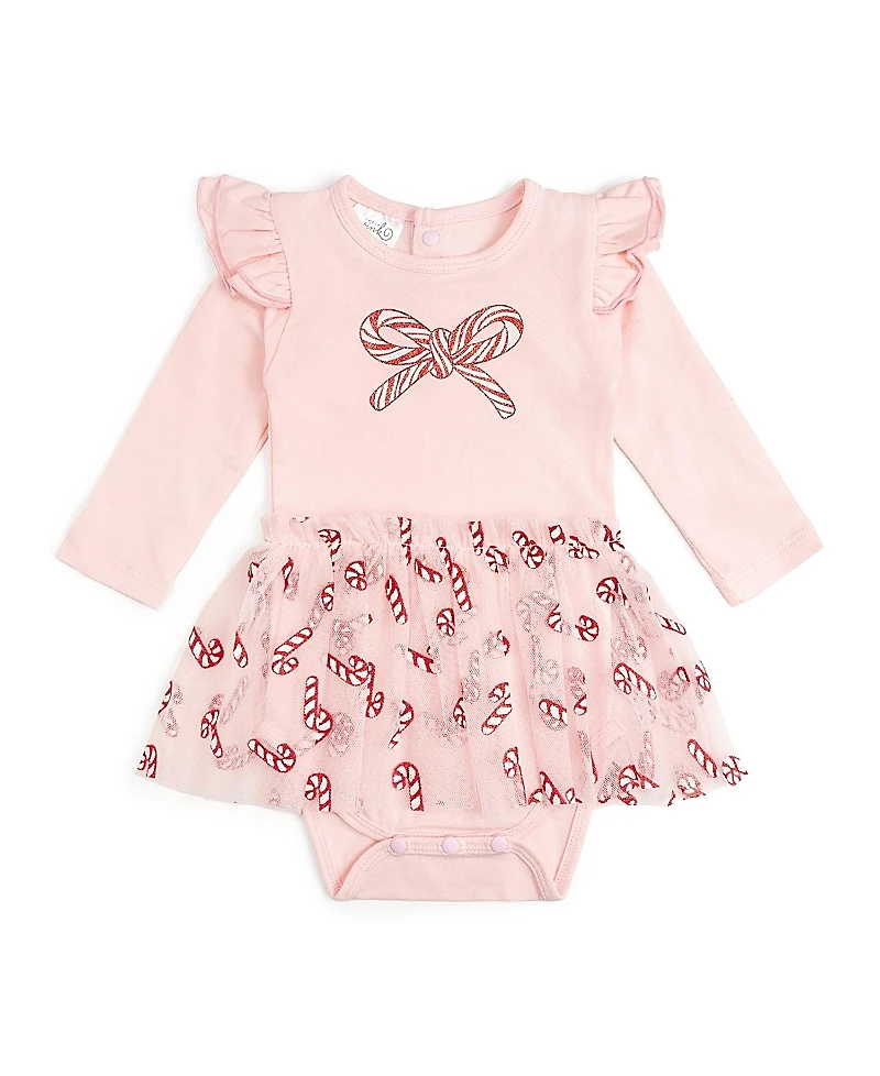Sweet Wink Girls' Candy Cane Confetti Christmas Long Sleeve Tutu Bodysuit - Baby