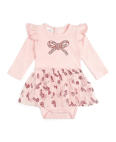 Sweet Wink Girls' Candy Cane Confetti Christmas Long Sleeve Tutu Bodysuit - Baby
