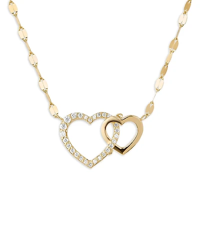 Lana Jewelry 14K Yellow Gold Diamond Double Heart Pendant Necklace, 18