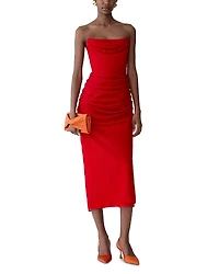Carolina Herrera Strapless Draped Midi Silk Dress