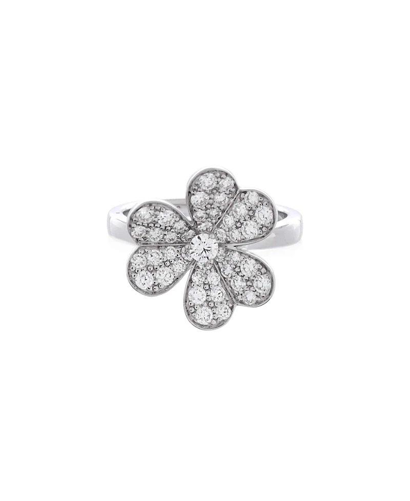 Pre-Owned Van Cleef & Arpels Frivole 1 Flower Ring 18K White Gold with Pave Diamonds