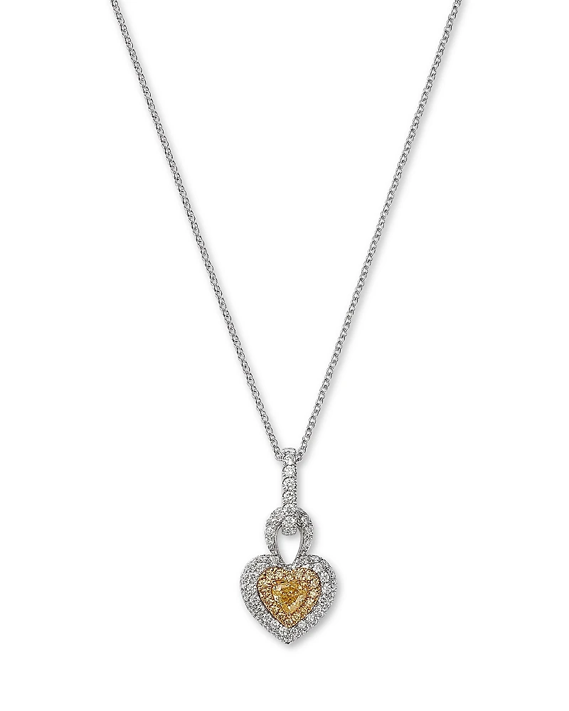 Bloomingdale's Fine Collection White & Yellow Diamond Heart Pendant Necklace