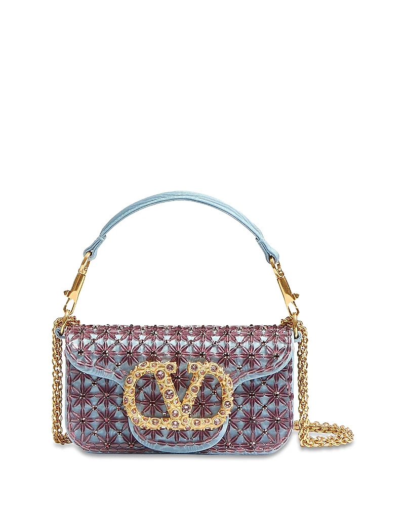 Valentino Garavani Loco Small Embellished VLogo Moire Convertible Shoulder Bag