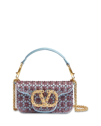 Valentino Garavani Loco Small Embellished VLogo Moire Convertible Shoulder Bag