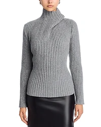 Victoria Beckham Draped Wool Blend Turtleneck Sweater