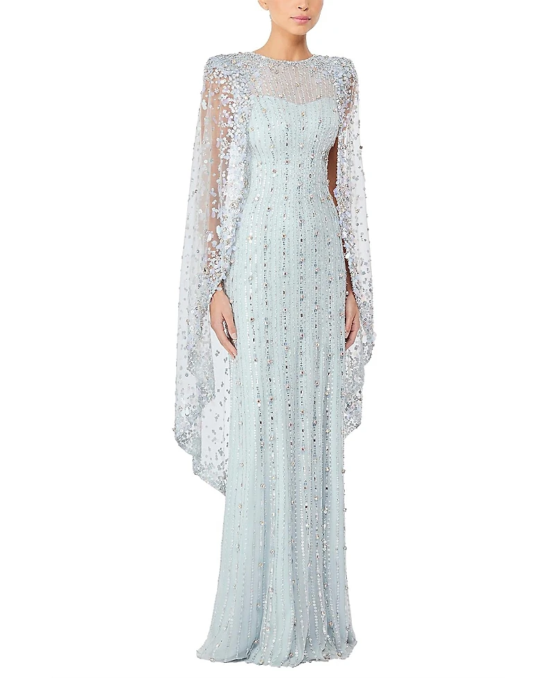 Jenny Packham Blaize Sequin-embellished Cape Maxi Dress