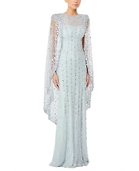 Jenny Packham Blaize Sequin-embellished Cape Maxi Dress