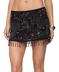 Edikted Sheer Sequin Bead Fringed Mini Skirt