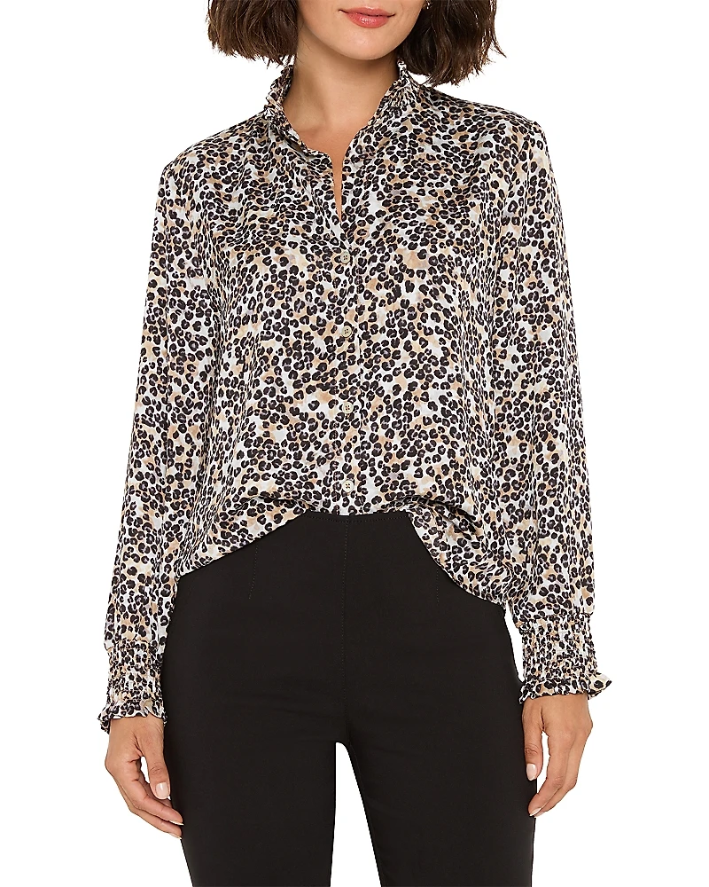 Nic+Zoe Little Leopard Mock Neck Blouse