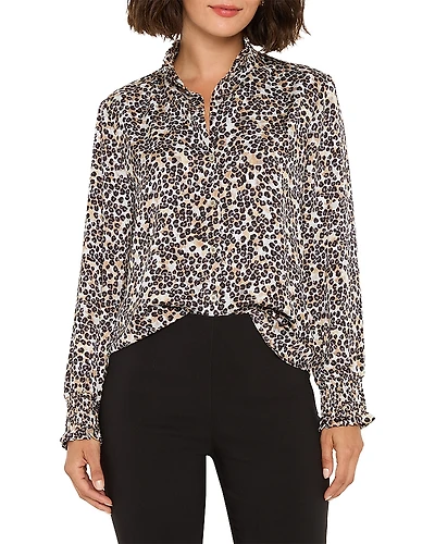 Nic+Zoe Little Leopard Mock Neck Blouse