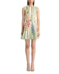 Oscar de la Renta Sleeveless Pleated Tromp L'oeil Foxgloves Dress