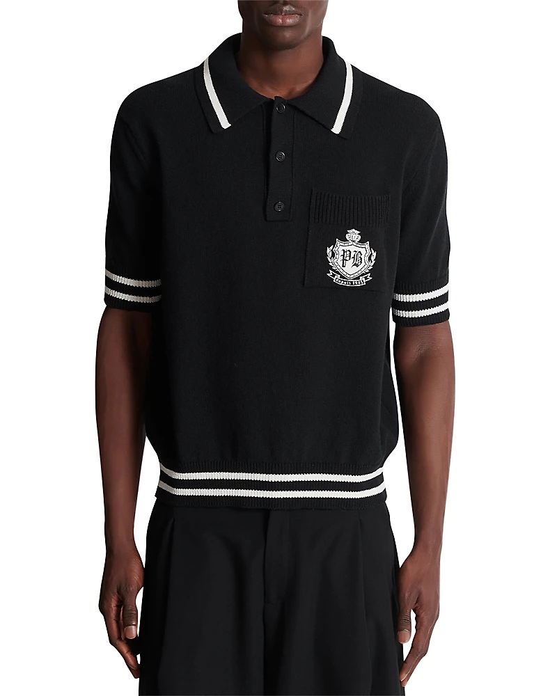 Balmain College Emblem Short Sleeve Polo Sweater