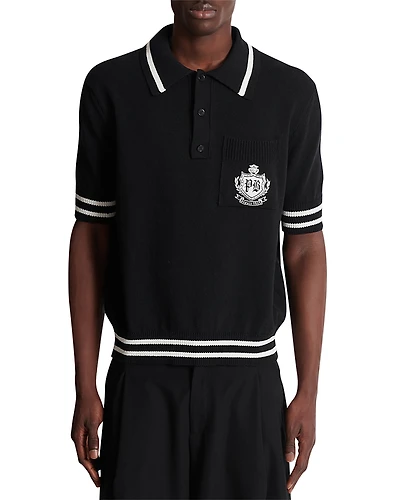 Balmain College Emblem Short Sleeve Polo Sweater