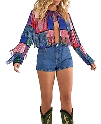 Nasty Gal Colour Block Check Tassel Sequin Jacket