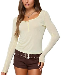 Edikted Ria Sheer Long Sleeve Henley Top