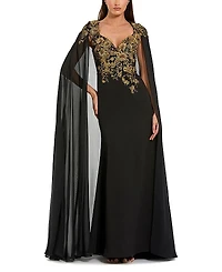 Mac Duggal Embellished Crepe Gown With Chiffon Cape Sleeves