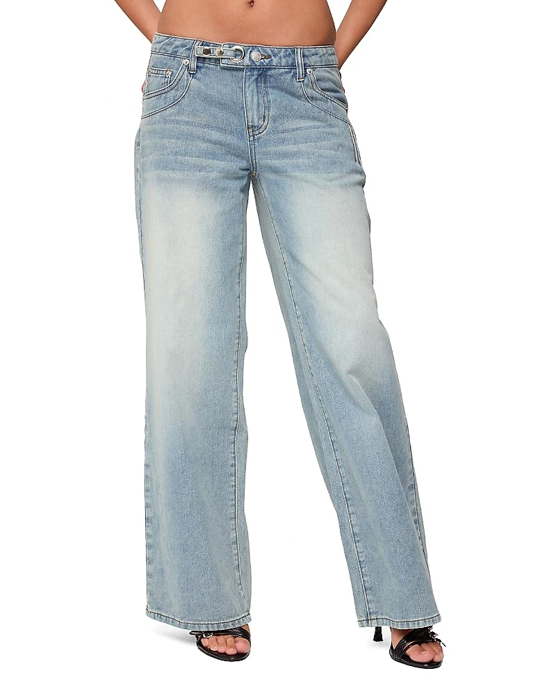 Edikted Celia Grommet Washed Low Rise Light Rinse Wash Jeans