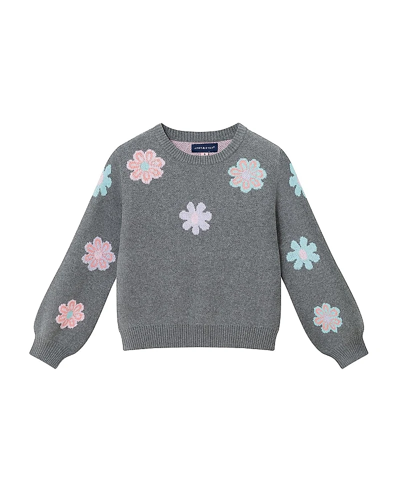 Andy & Evan Girls' Floral Intarsia Sweater - Little Kid
