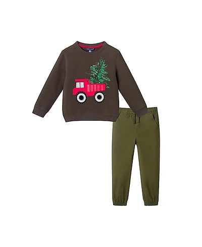 Andy & Evan Boys' Truck AppliquA Sweater Twill Jogger Set - Little Kid, Big Kid