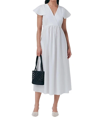 Ghost London Eloise V-Neck Cotton Midi Dress