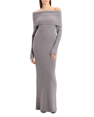 Theory Off-the-Shoulder Ribbed Wool and Cashmere Dress