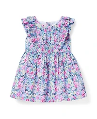 Janie and Jack Girls' Floral Ruffle Dress - Little Kid, Big Kid