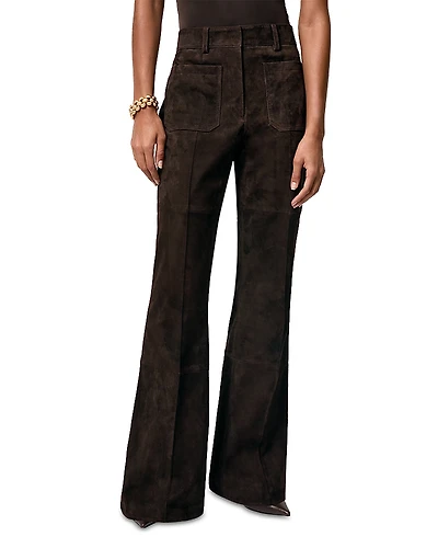 Reiss Priya High Rise Suede Flare Leg Pants